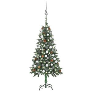 kunstigt juletræ med LED og kuglesæt + grankogler 150 cm