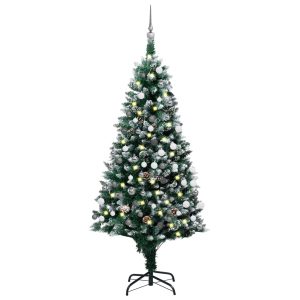 kunstigt juletræ med LED og kuglesæt + grankogler 180 cm