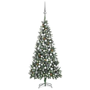 kunstigt juletræ med LED og kuglesæt + grankogler 210 cm