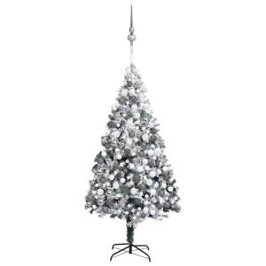 kunstigt juletræ med LED og kuglesæt + puddersne 300 cm grøn