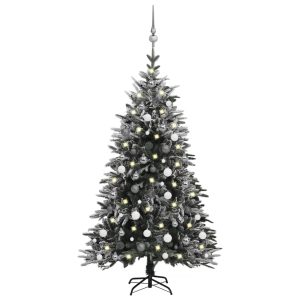 kunstigt juletræ med LED og kuglesæt + puddersne PVC PE 150 cm
