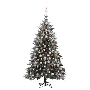 kunstigt juletræ med LED og kuglesæt + puddersne PVC PE 180 cm