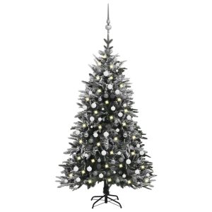 kunstigt juletræ med LED og kuglesæt + puddersne PVC PE 210 cm