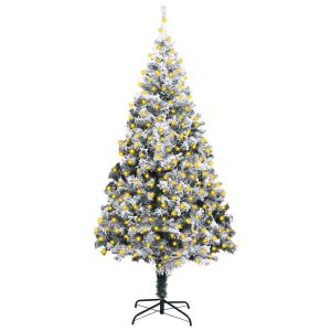 kunstigt juletræ med LED og sne 300 cm PVC grøn