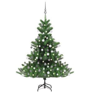 kunstigt juletræ nordmannsgran LED og kuglesæt 120 cm grøn