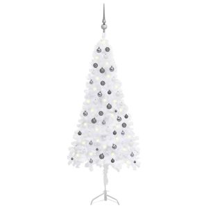 kunstigt juletræ til hjørner LED og kuglesæt 180 cm PVC hvid