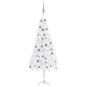 kunstigt juletræ til hjørner LED og kuglesæt 210 cm PVC hvid
