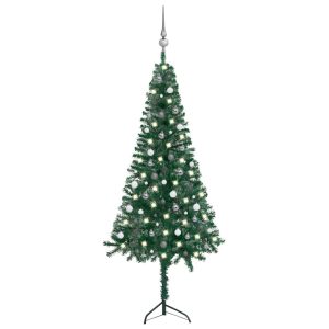 kunstigt juletræ til hjørner LED og kuglesæt 240 cm PVC grøn