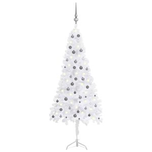 kunstigt juletræ til hjørner LED og kuglesæt 240 cm PVC hvid