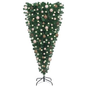 kunstigt omvendt juletræ med LED og kuglesæt 180 cm