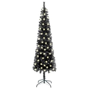 smalt juletræ med LED 120 cm sort