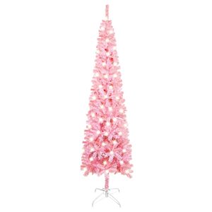 smalt juletræ med LED 150 cm lyserød