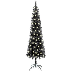 smalt juletræ med LED 240 cm sort