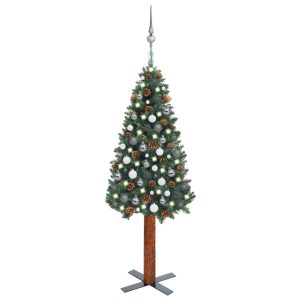 smalt juletræ med LED og kuglesæt 150 cm PVC grøn