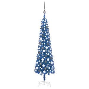 smalt juletræ med LED og kuglesæt 150 cm blå