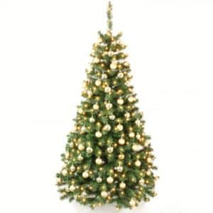 Juletræ 210 cm med LED lys og guld kugler
