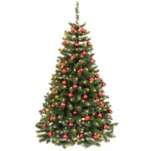 Juletræ 210 cm med LED lys og røde kugler