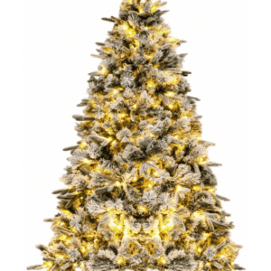 Kunstigt juletræ med sne og led lys H215 x Ø130 cm - Grøn/Hvid