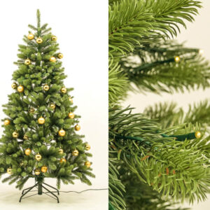 Juletræ 180 cm Spritzguss med 288 LED lys og 34 guldkugler
