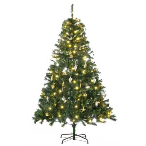 Kunstigt juletræ 180 cm, kunstigt grantræ med LED-belysning, kugler, juletræ med 745 spidser, juledekoration inklusive metalfod til indendørs brug