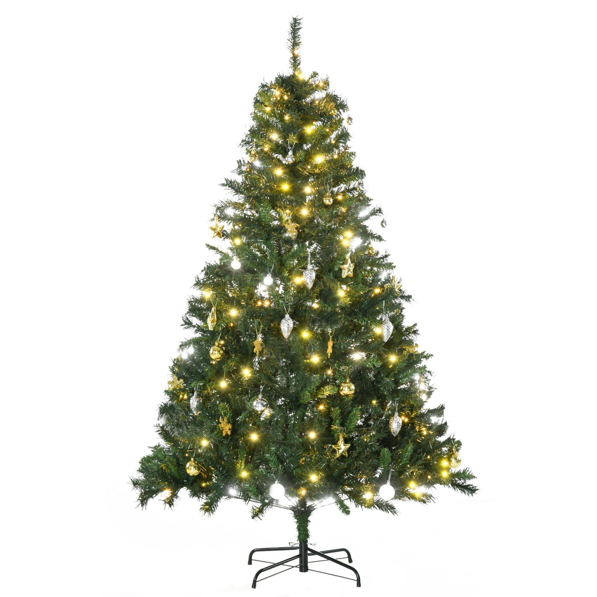 Kunstigt juletræ 180 cm, kunstigt grantræ med LED-belysning, kugler, juletræ med 745 spidser, juledekoration inklusive metalfod til indendørs brug