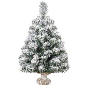 Mini kunstigt juletræ 60 cm kunstigt grantræ med sne, 67 spidser cementbase til indendørs kontor